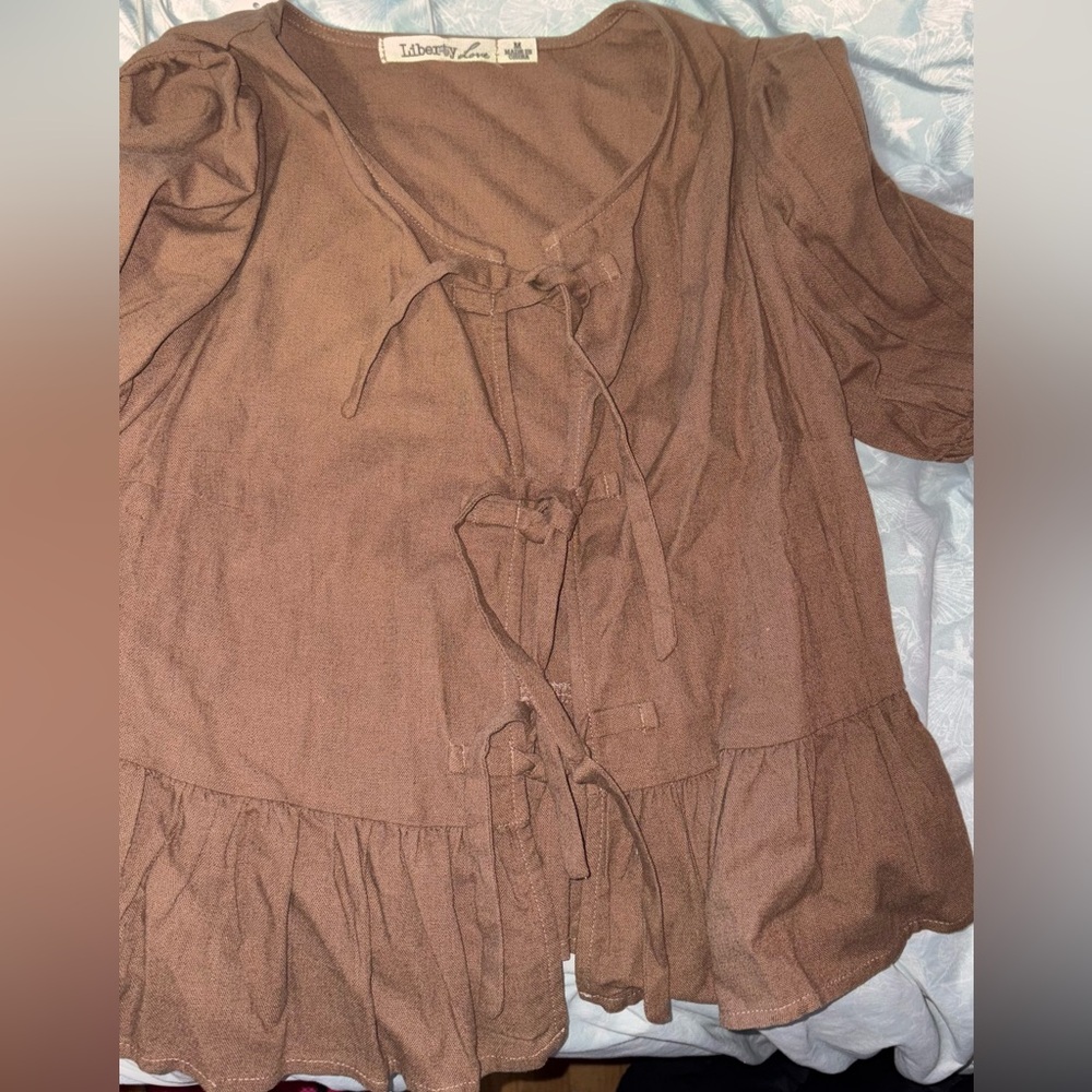 Brown Tie-Front Blouse